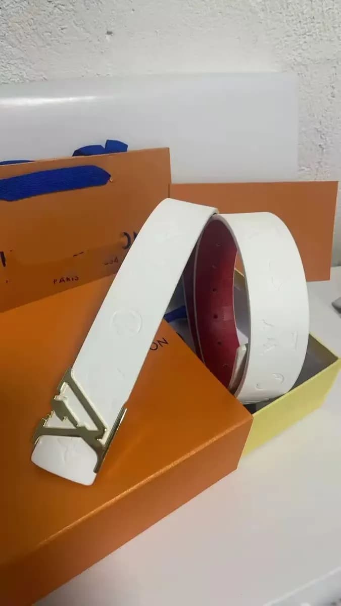 Louis Vuitton LV Monogram Belt Travis Scott Reverse Logo — White red gold buckle