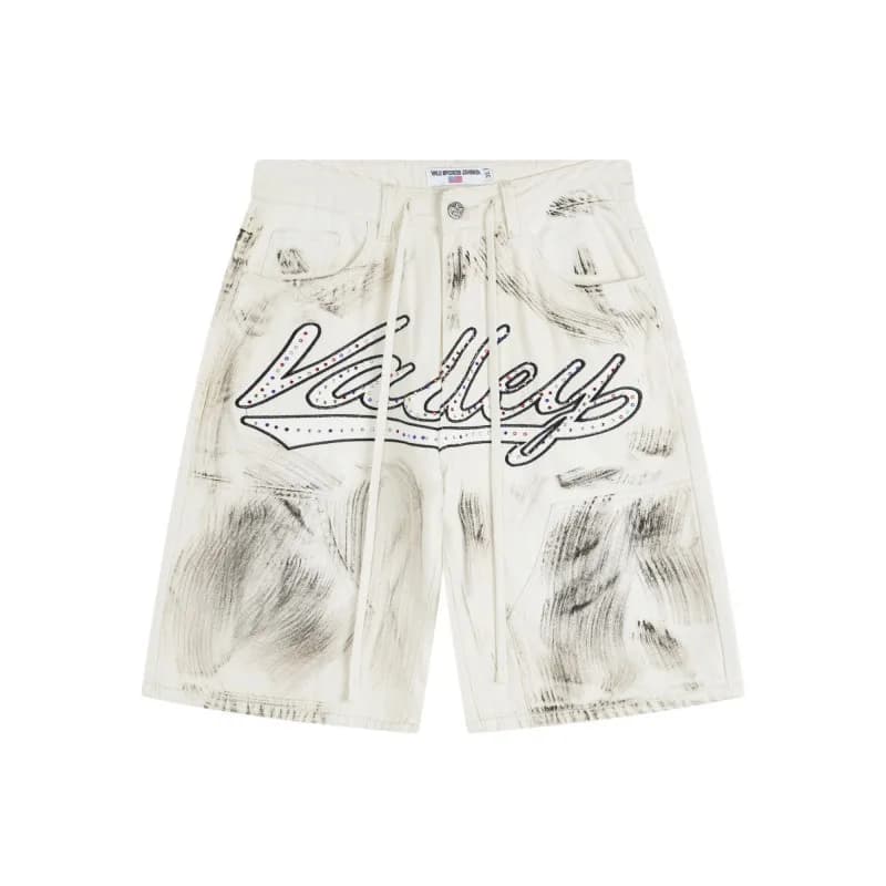 Distressed Logo Shorts Brushstroke Wash