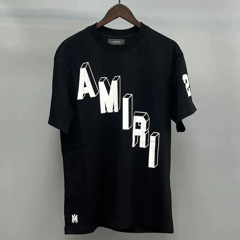 Amiri Graphic Tee Sequined Logo — 黑色白色斜杠