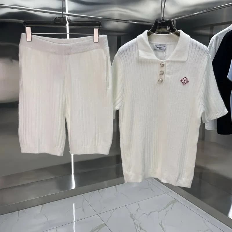 Comme des Garçons Knit Polo and Shorts Set Ribbed Knit