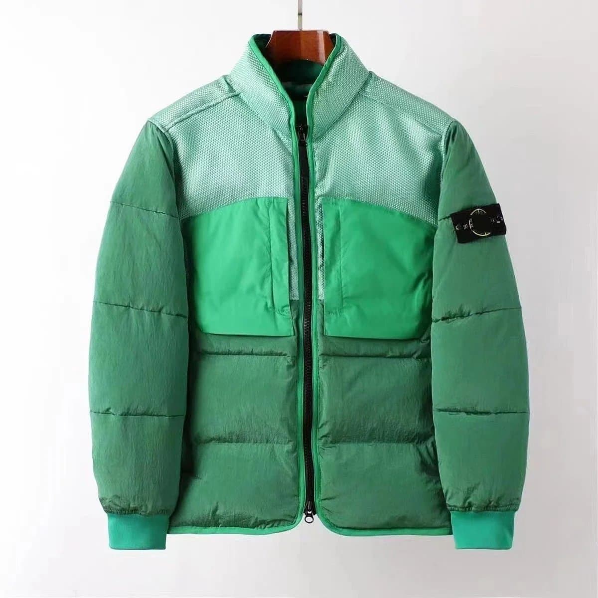 Stone Island Zip-Up Knit Sweater Ribbed Construction — 外套荧光绿