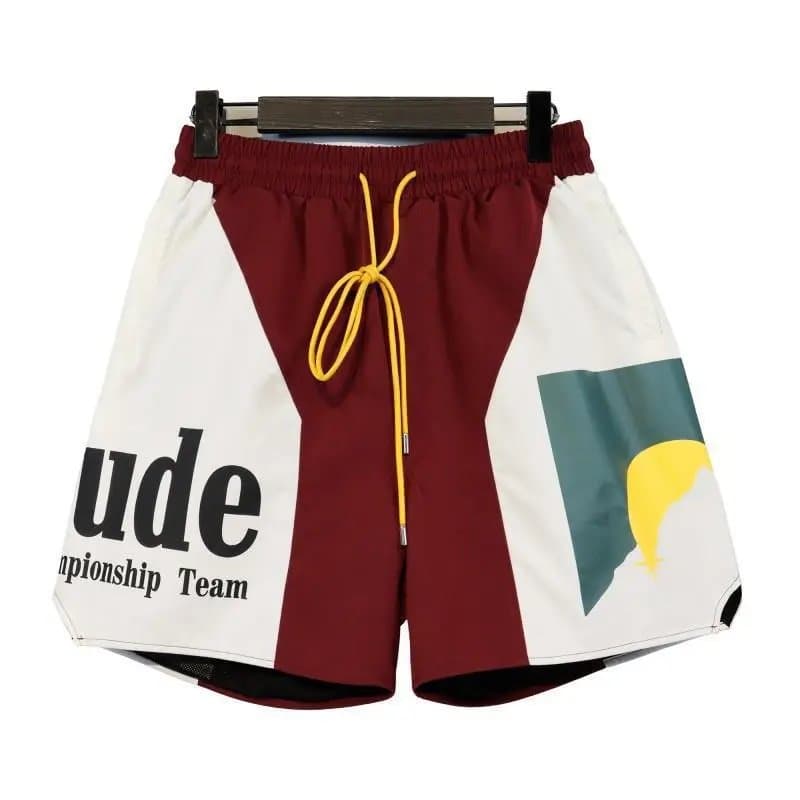 Rhude Logo Shorts Maroon with White Logo — 8533 红
