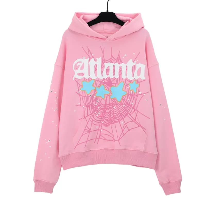 Sp5der Hooded Sweatshirt Star Print Logo — 163# 粉色