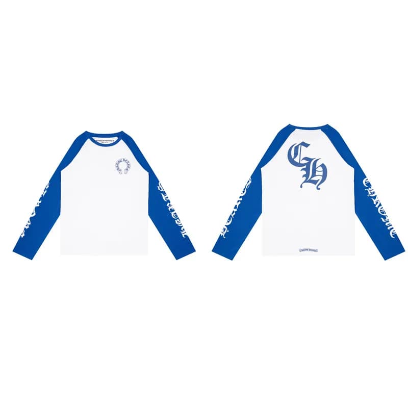 Long Sleeve Tee Chrome Hearts Logo Sleeve — 9002 blue and white