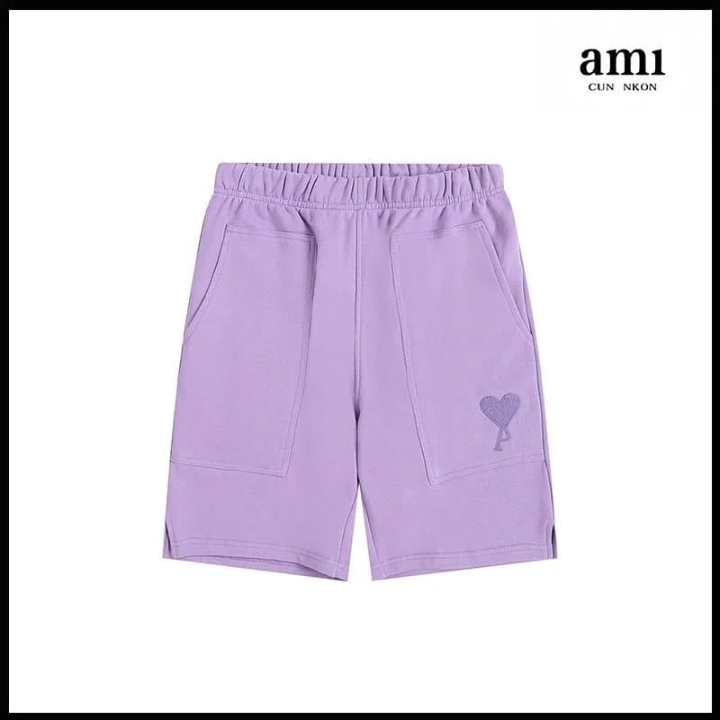 AMI Paris Drawstring Shorts Distressed — 香芋紫【A15大爱心毛绣款】