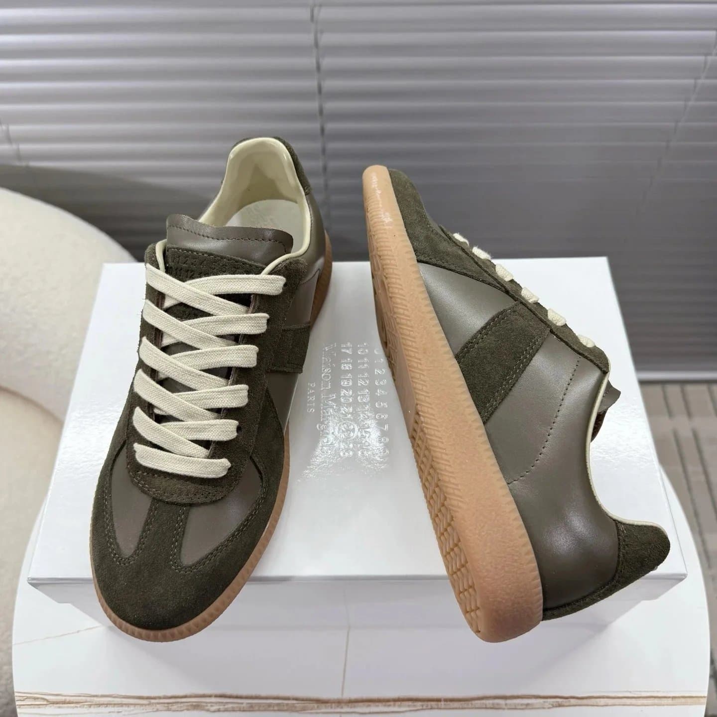 Maison Margiela Tabi Sneaker Olive Suede and Leather