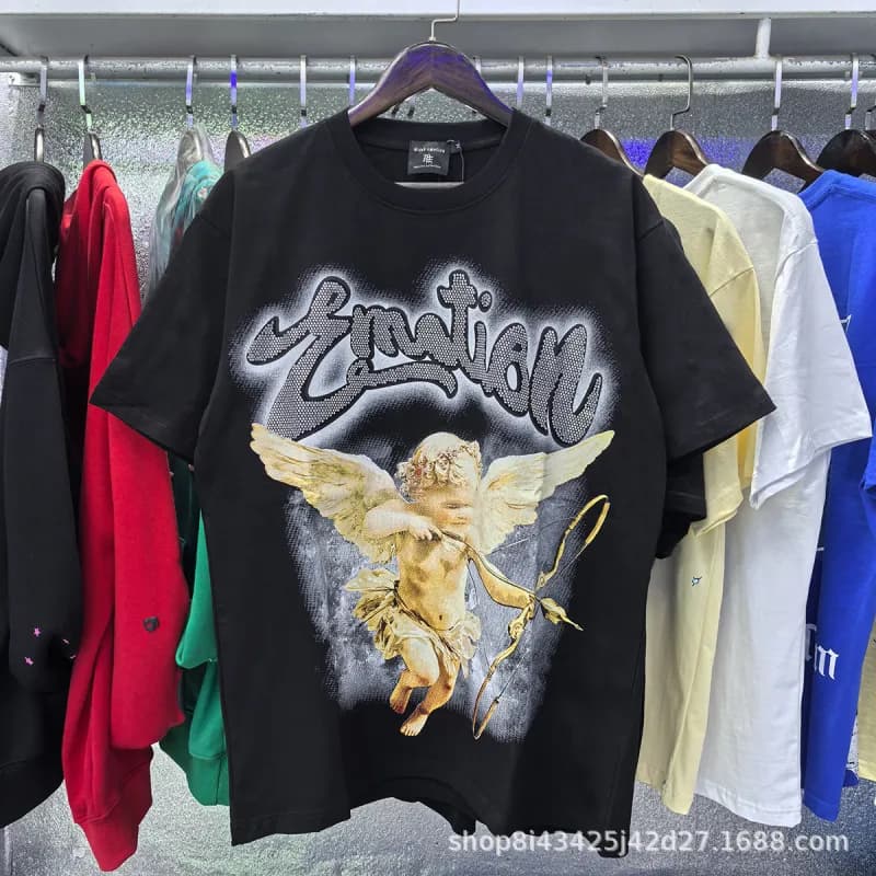 Mixed Emotion Graphic Tee Emotion Print with Rhinestones — EM006黑色