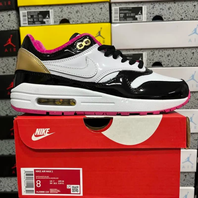 Nike Air Max 1 White/Black/Metallic Gold/Pink