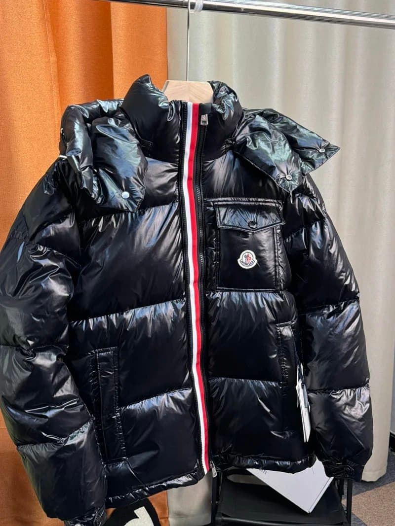 Moncler Puffer Jacket Glossy Black with Logo Patch