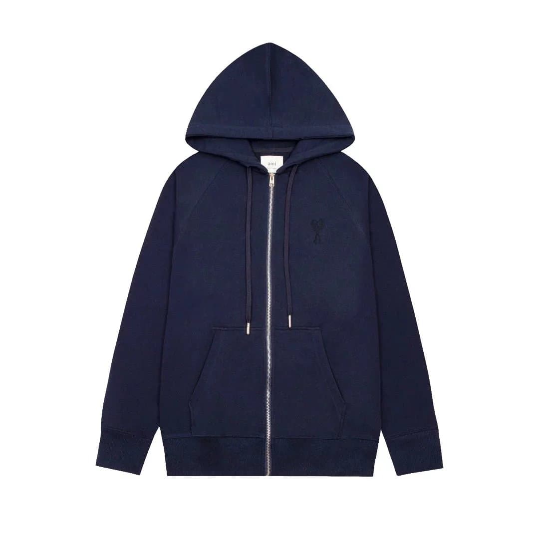 AMI Paris Zip-Up Hoodie Solid Pink — DR511531