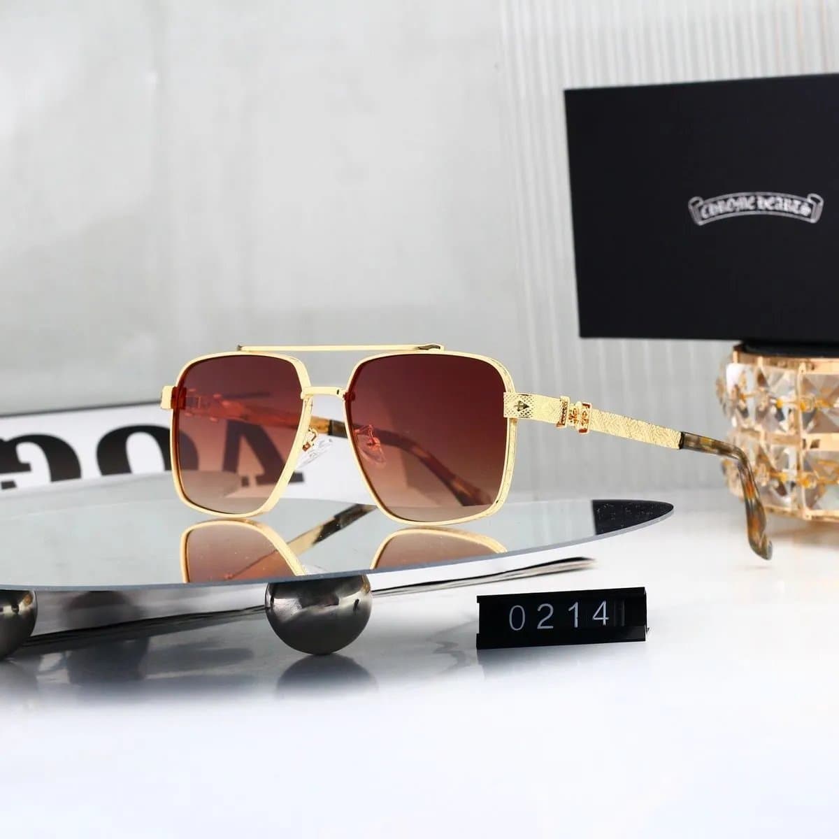 Chrome Hearts Aviator Sunglasses Gold Frame Brown Gradient Lens
