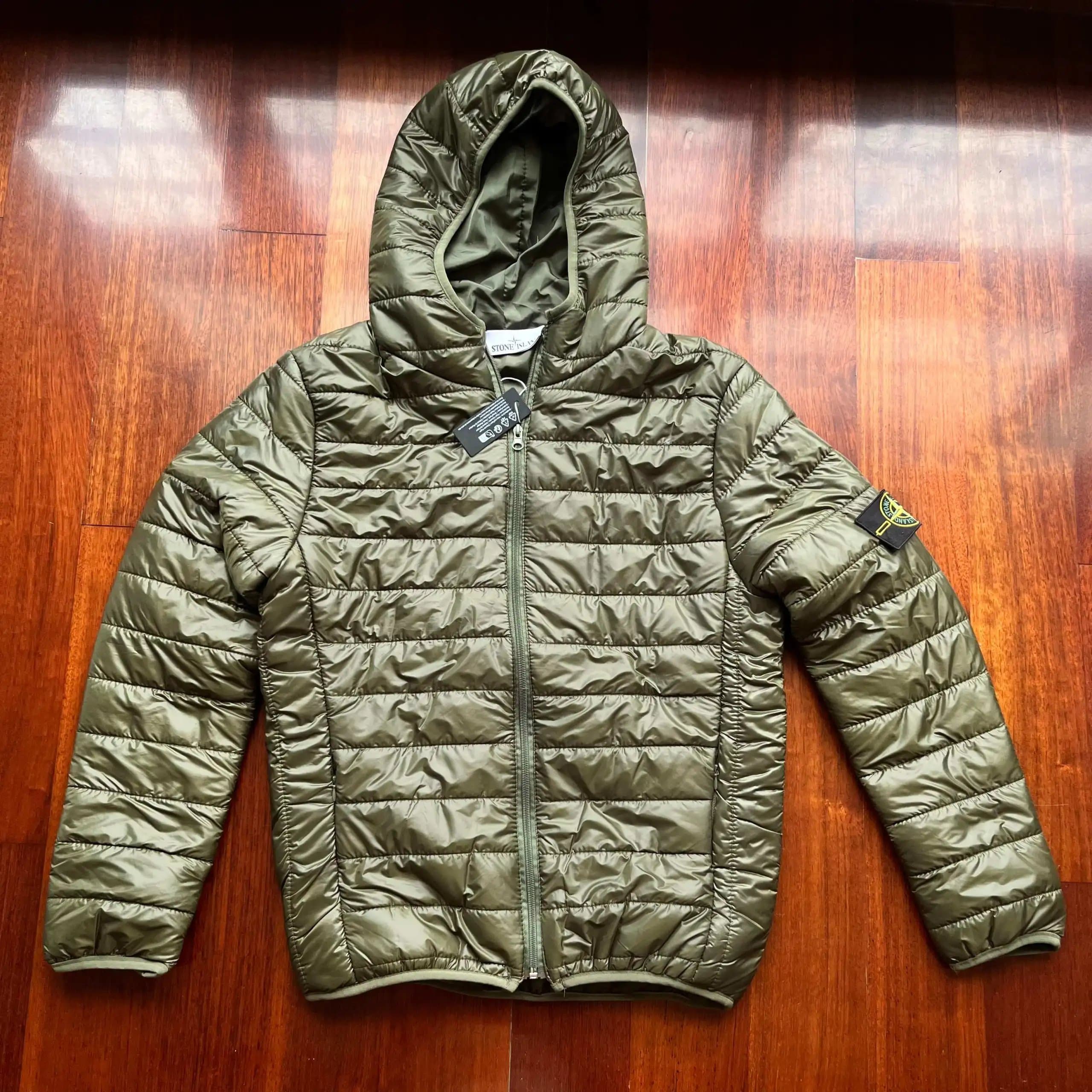 Stone Island Hooded Quilted Jacket Olive Green