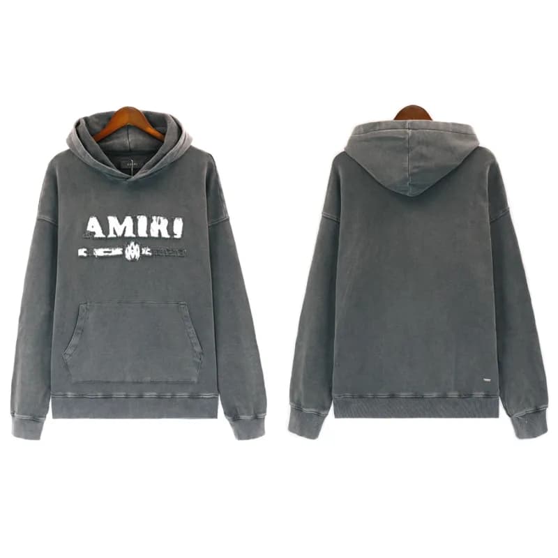 Amiri Hooded Sweatshirt Distressed Logo — 5861洗水灰