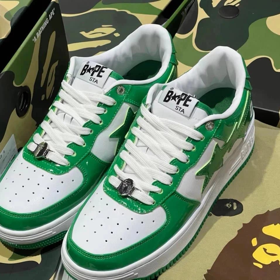 Bape Sta Black White Star — 漆皮白绿