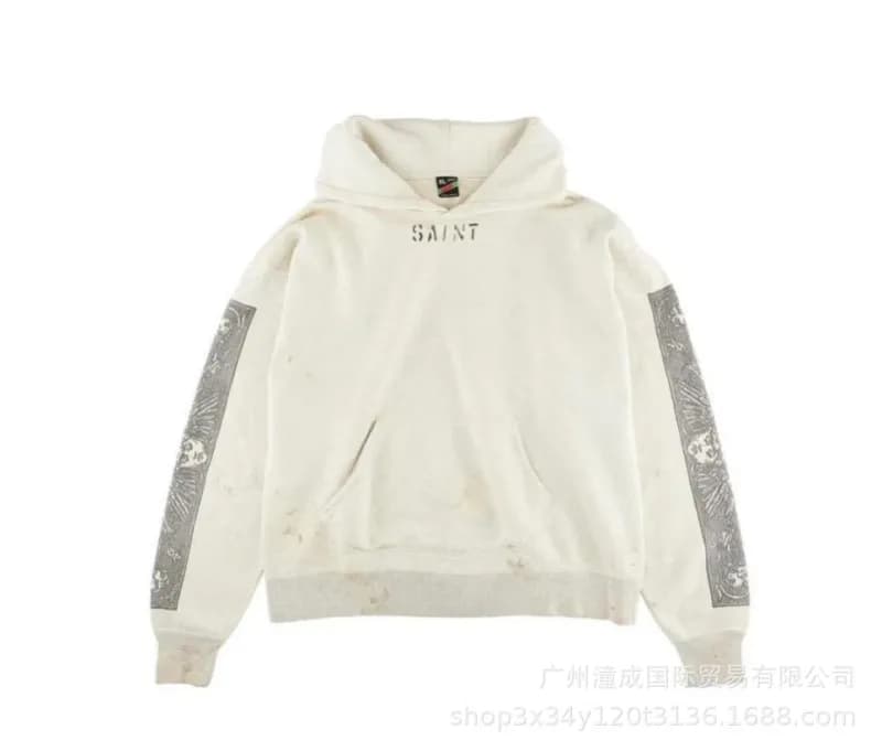 Saint Michael Skeleton Hoodie Distressed Rib Cage Print — ST227