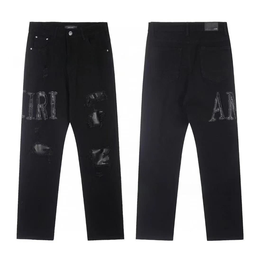 Amiri Distressed Logo Jeans Black with Embroidered Logo