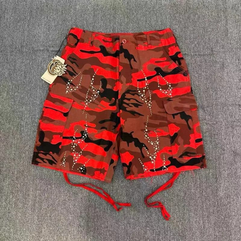 Balenciaga Cargo Shorts Camo with Pearl Embellishment