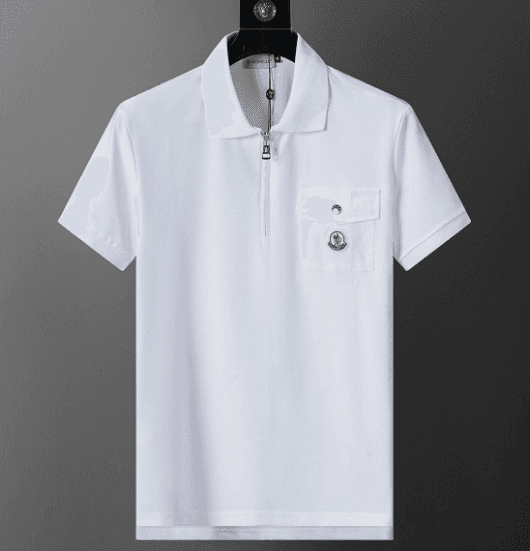 Moncler Polo Shirt Zip-Neck with Logo Patch