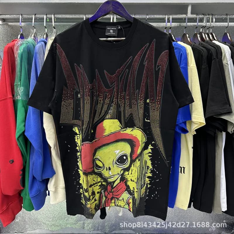 Mixed Emotion Graphic Tee Emotion Print with Rhinestones — 012黑色