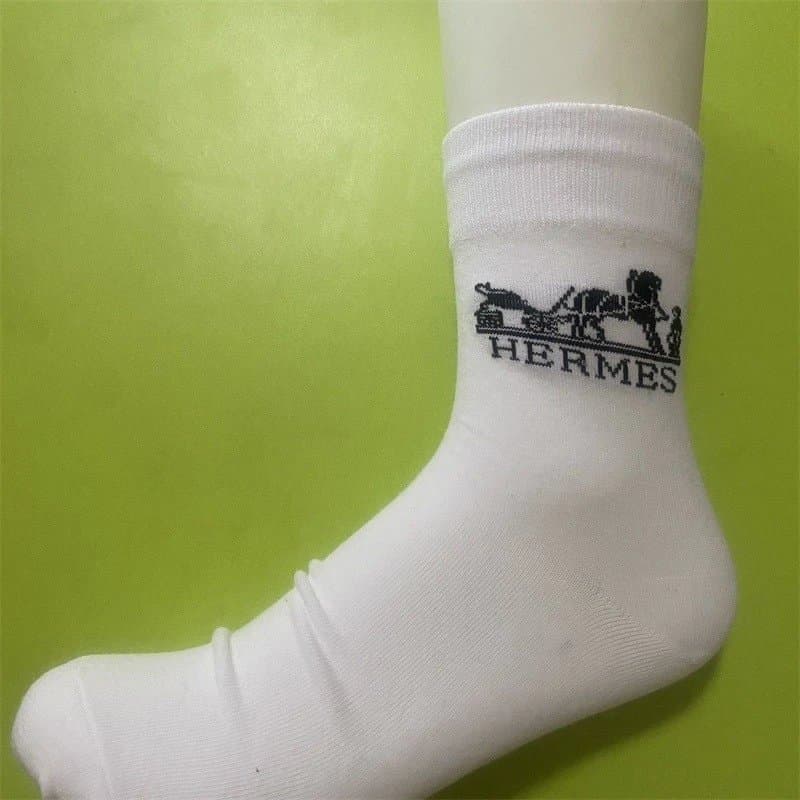 Hermès Logo Socks H Logo Embroidered — 五双盒装 · A1 白色