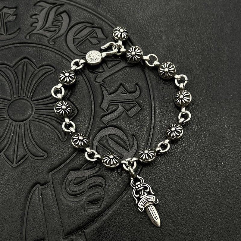 Chrome Hearts Dagger Flower Link Bracelet Sterling Silver