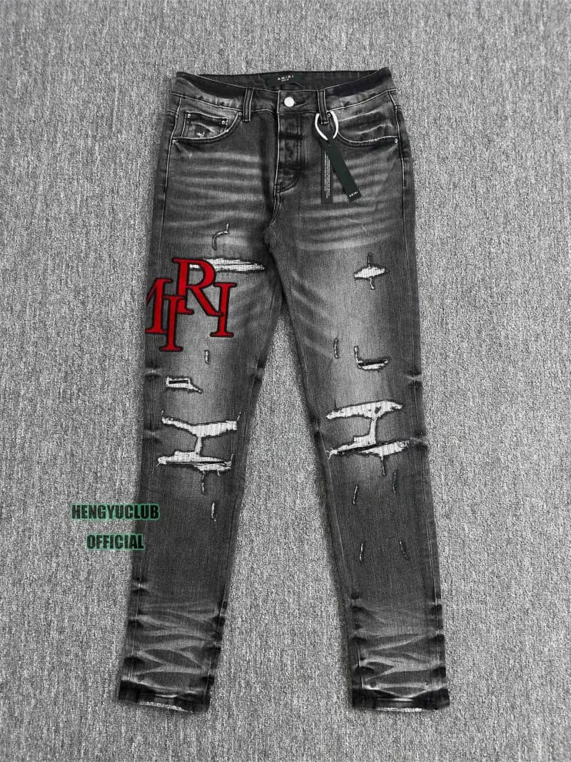 Amiri Distressed Slim Fit Jeans Ripped Logo Wash
