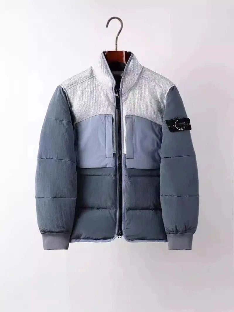 Stone Island Zip-Up Knit Sweater Ribbed Construction — 外套雾蓝色