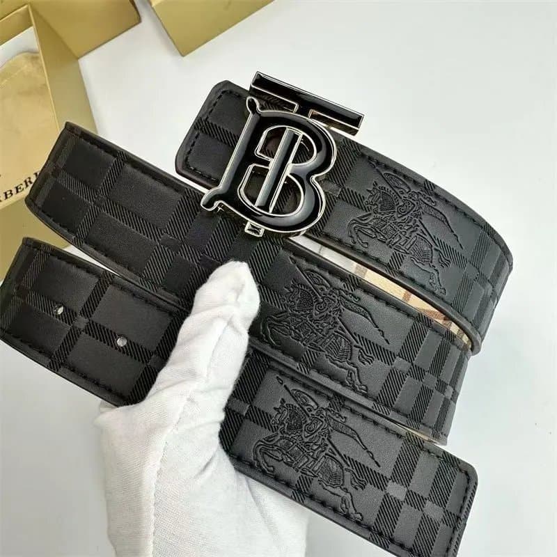 Burberry Check Print Belt Equestrian Knight Embossed