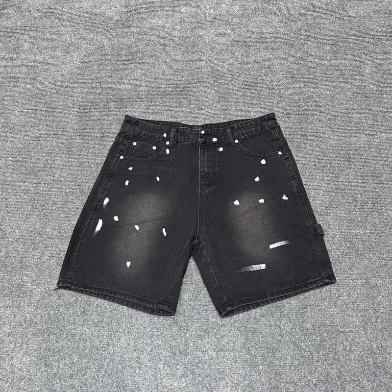 Balenciaga Denim Shorts Distressed with White Paint Splatter