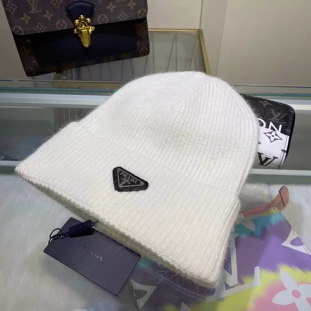 Prada Ribbed Beanie Triangle Logo