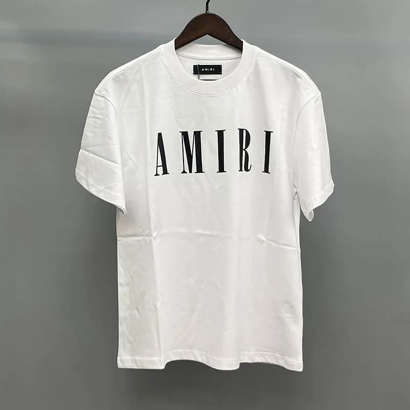 Amiri Graphic Tee Sequined Logo — White Black Large Letters