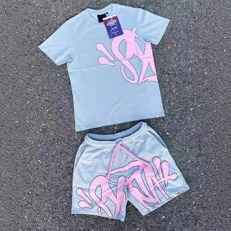 Travis Scott T-Shirt & Shorts Set Yellow Outline Graphic — T02套装【浅蓝粉印花】