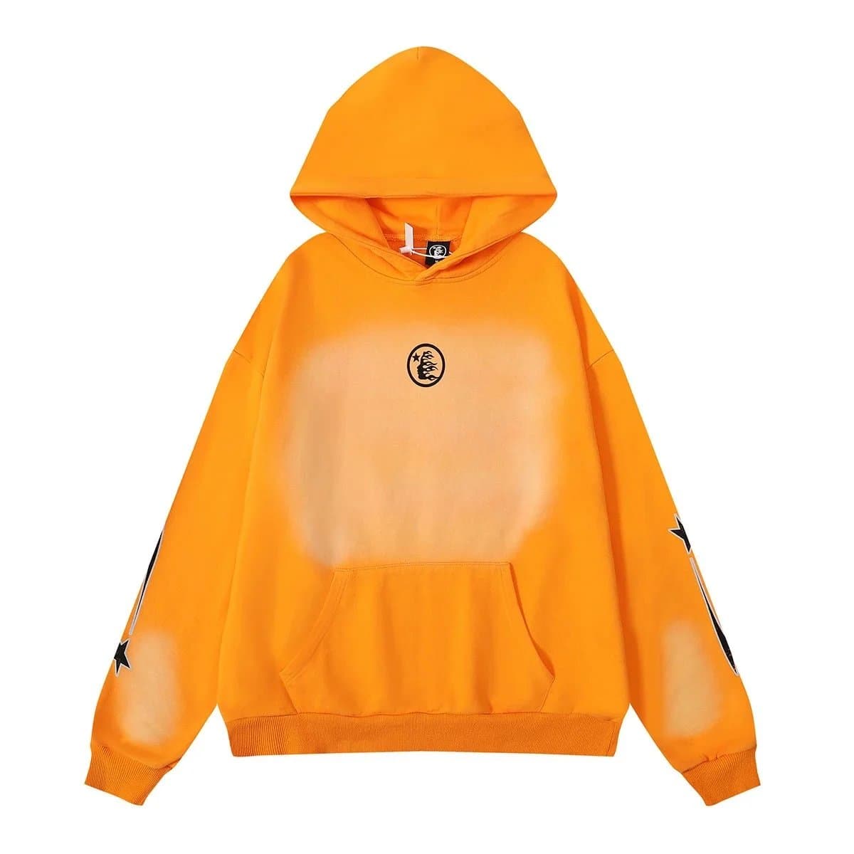 Hellstar Hoodie and Jogger Set Flame Print Graphic — 2216橙色洗水卫衣
