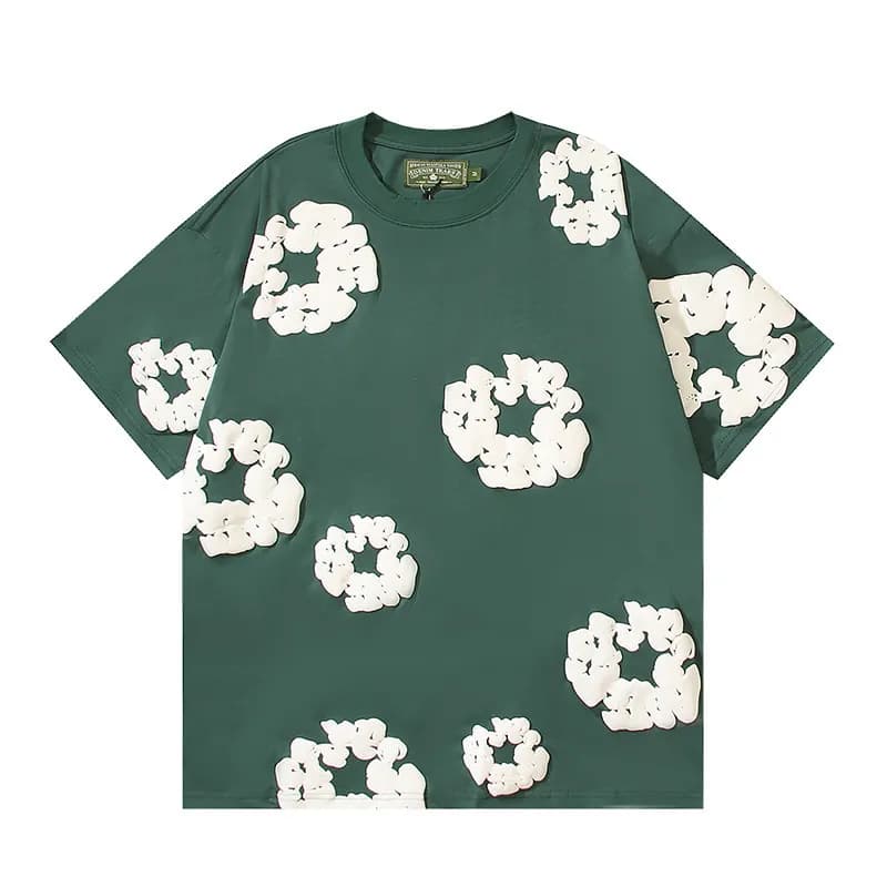 Balenciaga Floral-Embroidered Shorts Poppy Print — 绿色发泡短袖