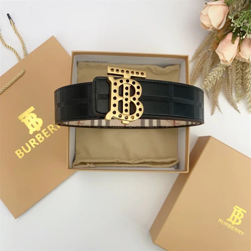 Burberry Monogram Check Belt Gold TB Buckle