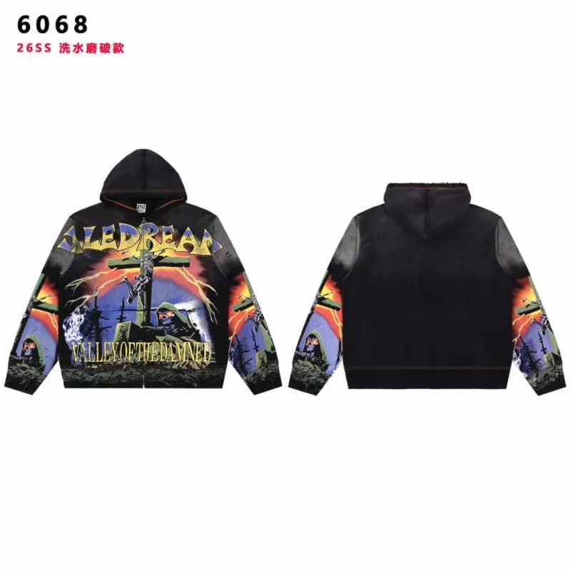 Gallery Dept. Zip-Up Hoodie Skull Print Washed — 6068黑色