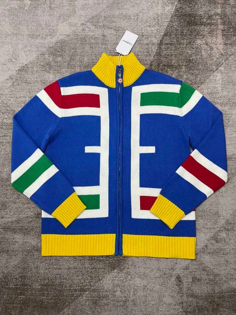 Balenciaga Zip-Up Knit Sweater Multi-Color Logo Panel