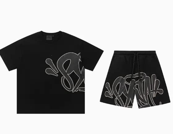 Balenciaga Graphic T-Shirt Graffiti Logo — 黑色短袖套装