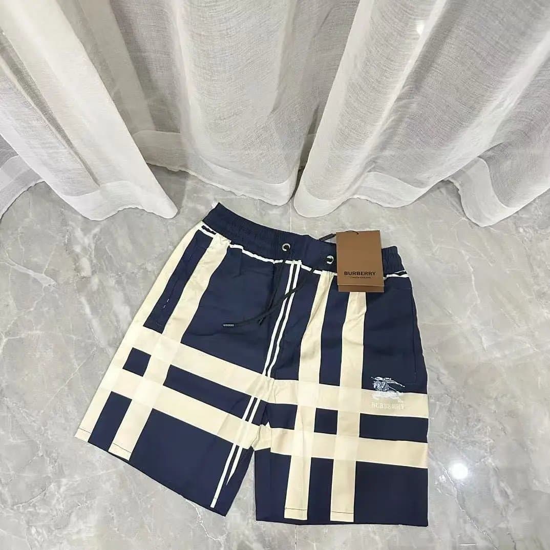 Burberry Equestrian Knight Shorts Check Stripe Side Panel — 藏青