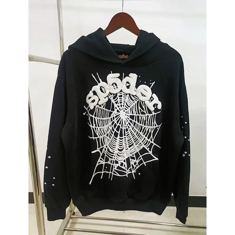Sp5der Hooded Sweatshirt Spider Web Graphic — 黑网