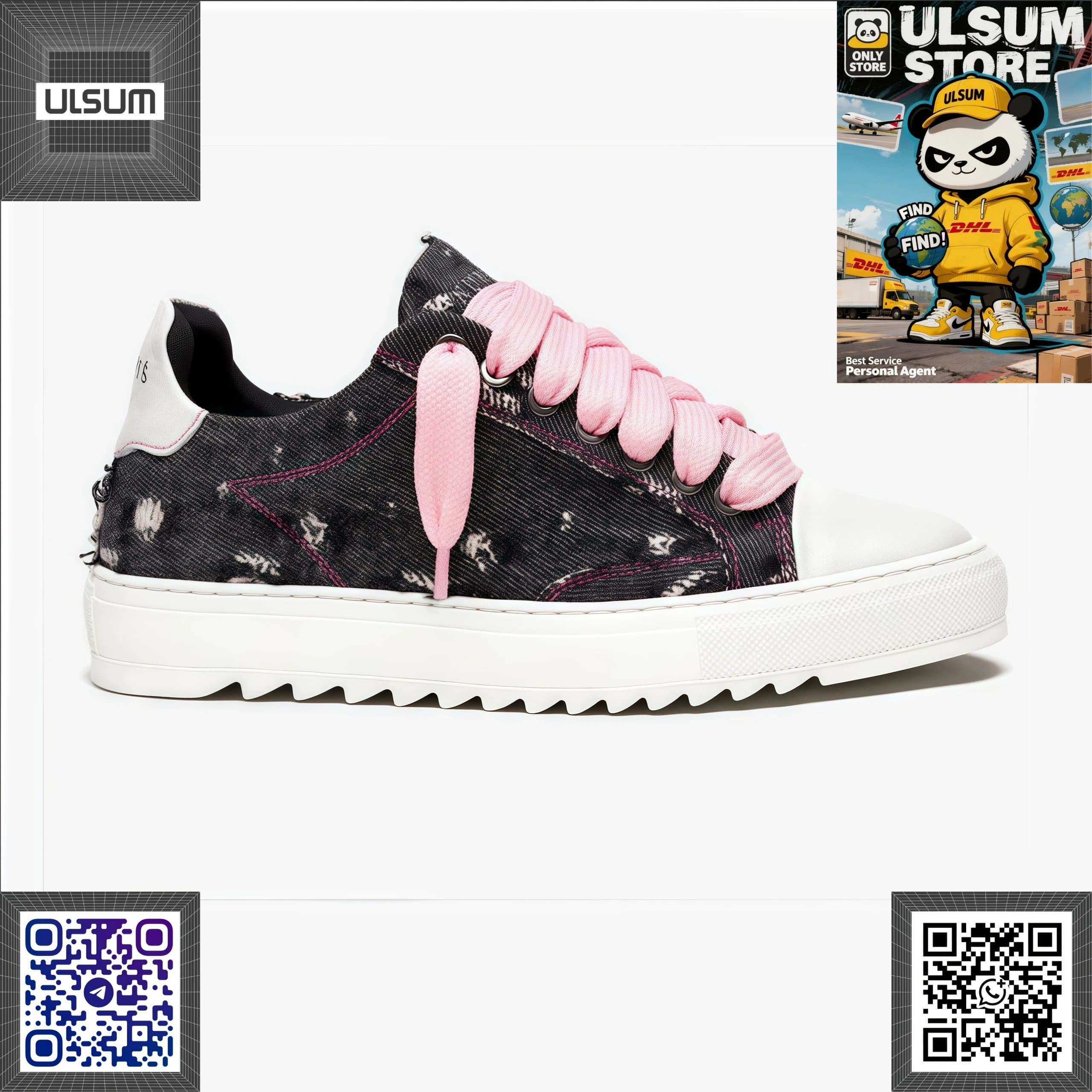Numeris Atelier Low Sneaker Denim Print with Pink Laces