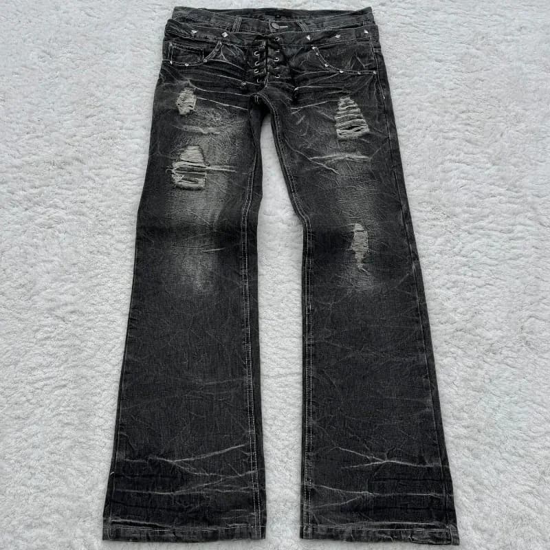 Levi's Distressed Flare Jeans Black Wash with Lace-Up Waist