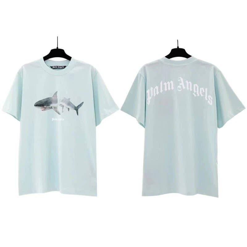 Palm Angels Graphic Tee Teddy Bear Print — Royal blue light blue broken tail shark