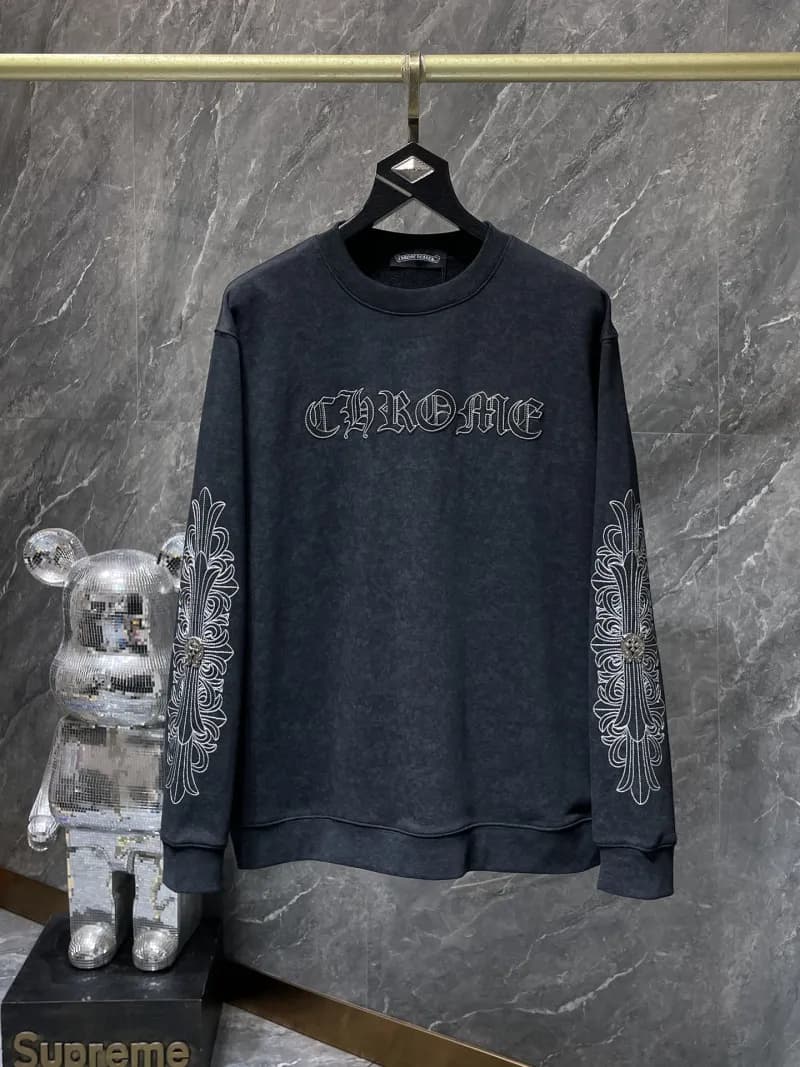 Chrome Hearts Crewneck Sweatshirt Chrome Logo & Cross Motif Embroidery