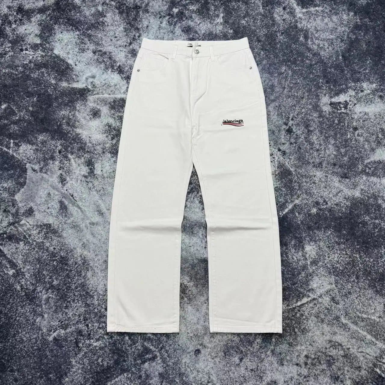 Balenciaga Straight Fit Jeans Logo Embroidery — 716白色