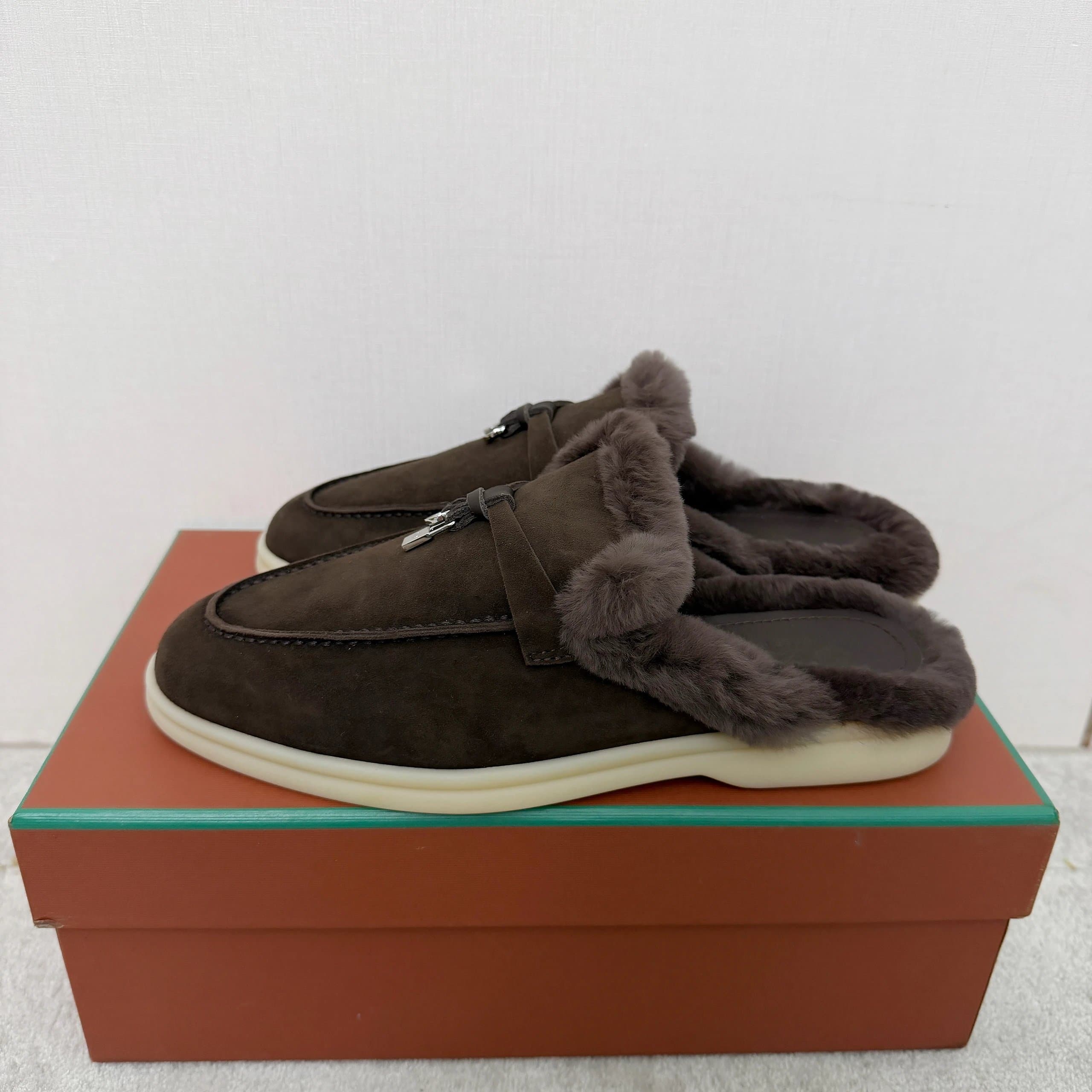 Hermès Mule Loafer Suede with Fur Trim