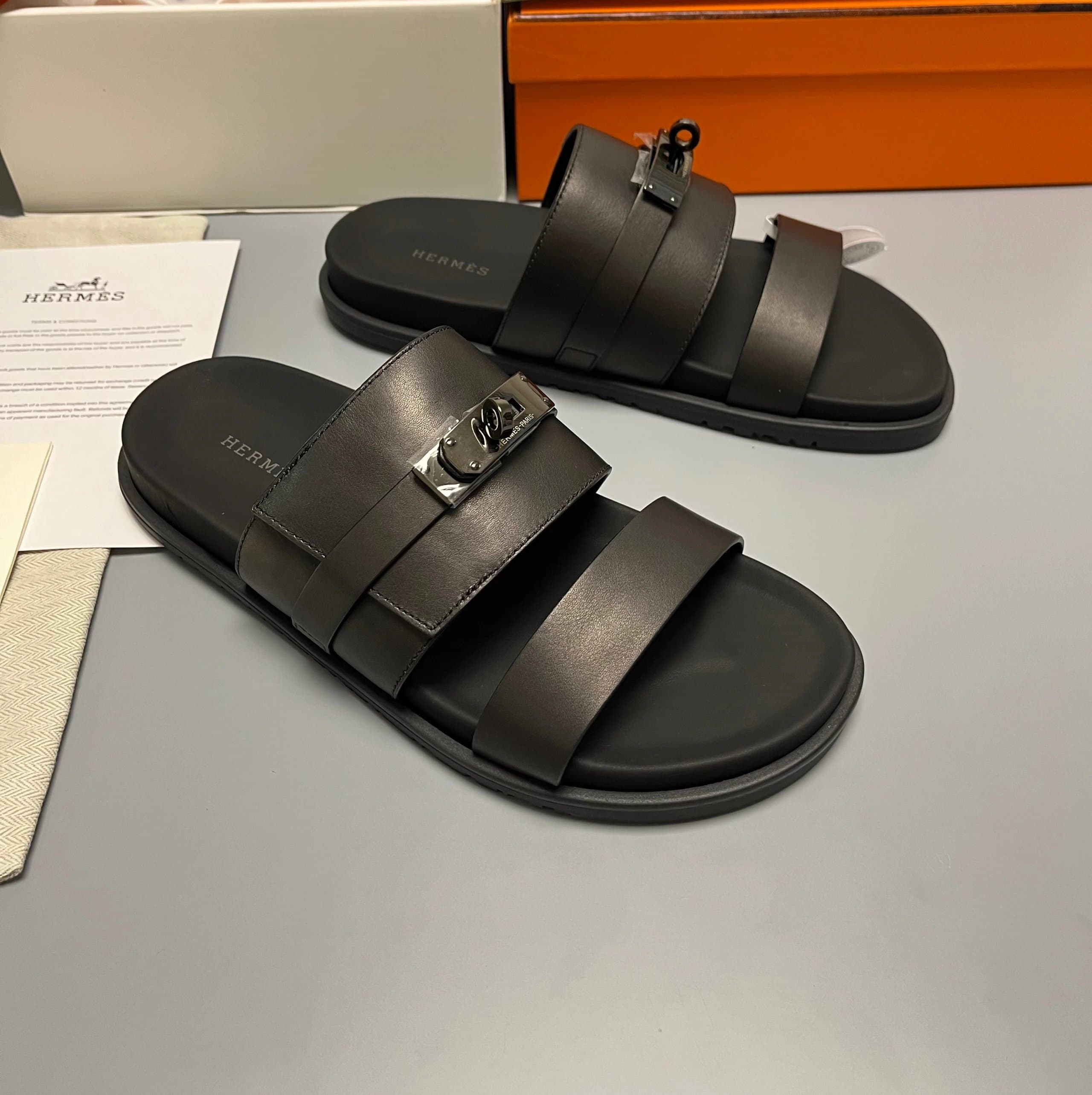 Hermès Oran Sandal Double Strap with Palladium Hardware