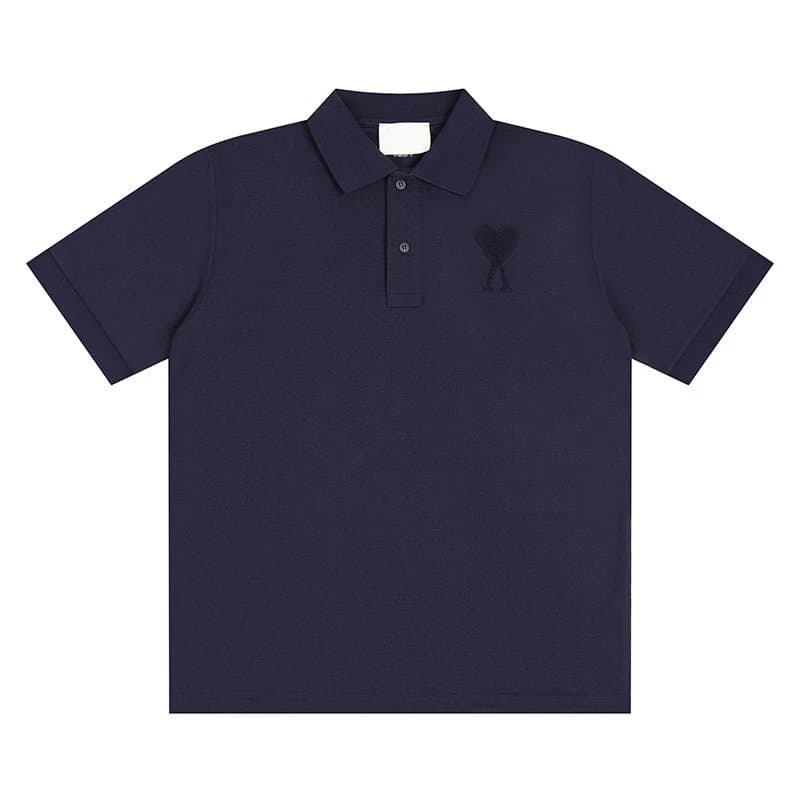AMI Paris Polo Shirt Heart Logo — 藏青-119#