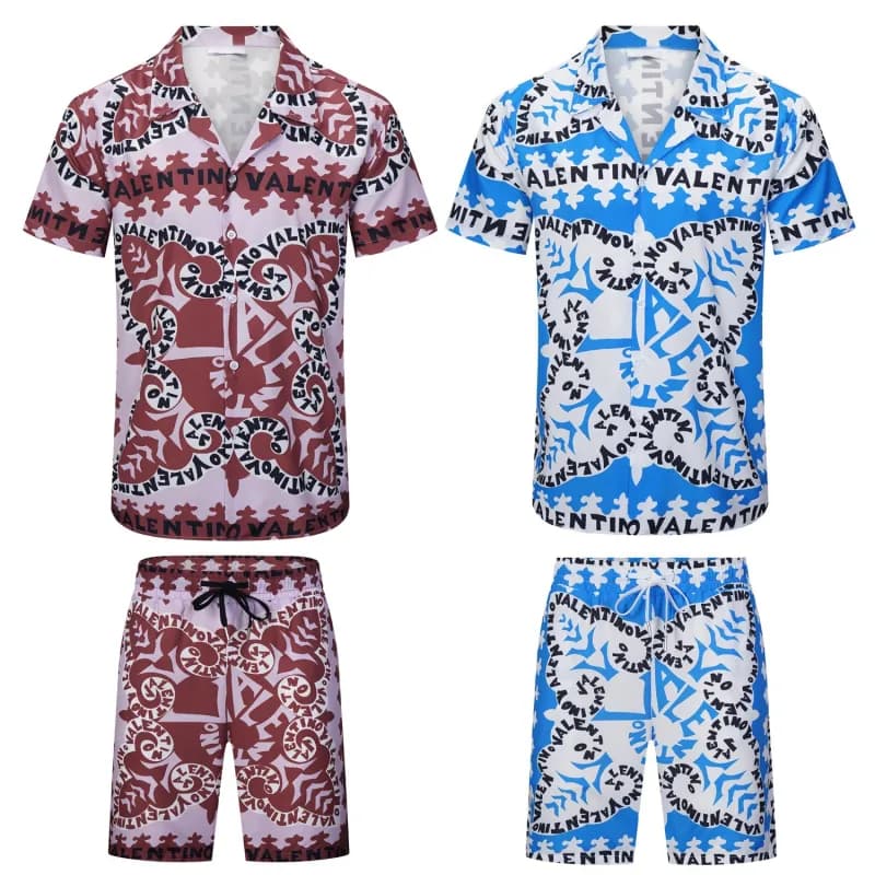 Printed Camp Collar Shirt and Shorts Set Valentino Garavani Logo Print