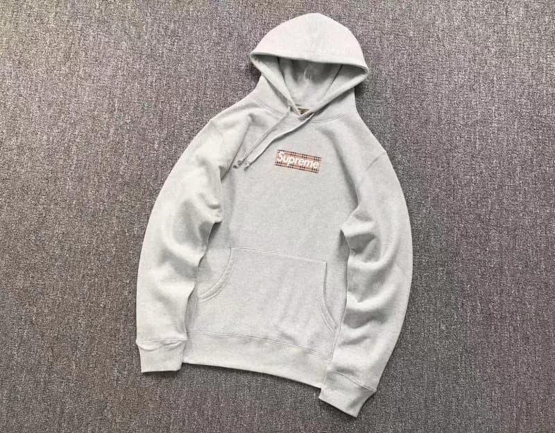 Supreme Hooded Sweatshirt Nike Logo Back — E541#联名 巴宝莉灰色